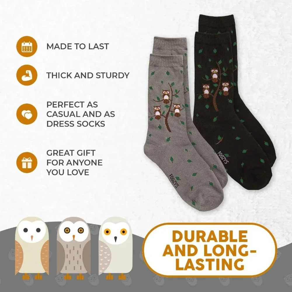 Owl Family Tree Hoot Bird Wise Horned Owls Animal 2 Pairs Foozys Women's Socks